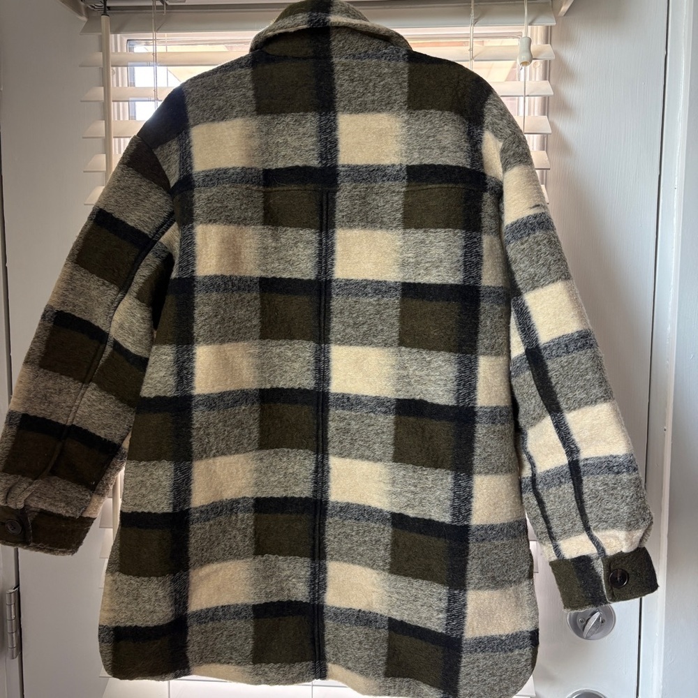 Madewell sz S Belrose Shirt-Jacket in Maran Plaid Wool Blend Shacket Coat Green - Picture 6 of 11